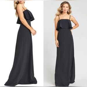 Show Me Your Mumu Monaco Ruffle Black Luxe Crepe Gown - Size L